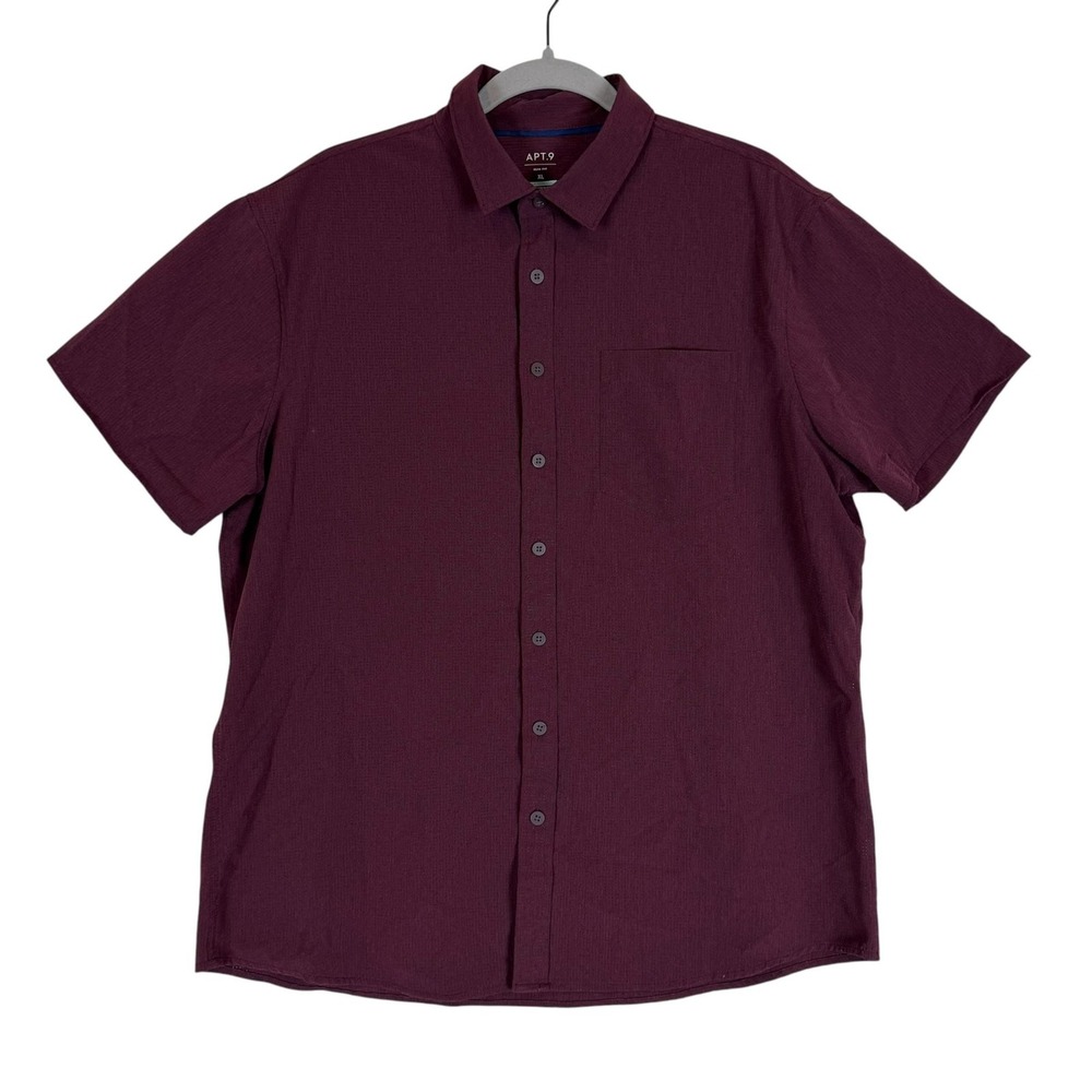 APT.9 Shirt Mens XL Red Performance Short Sleeve Button Up Slim Fit Stretch